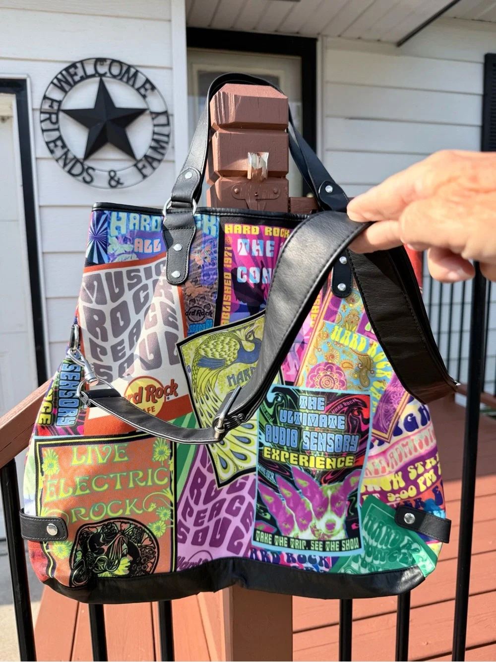 Hard Rock Cafe Neon Poster Patchwork Tote - Yellow, Green, Pink, Black